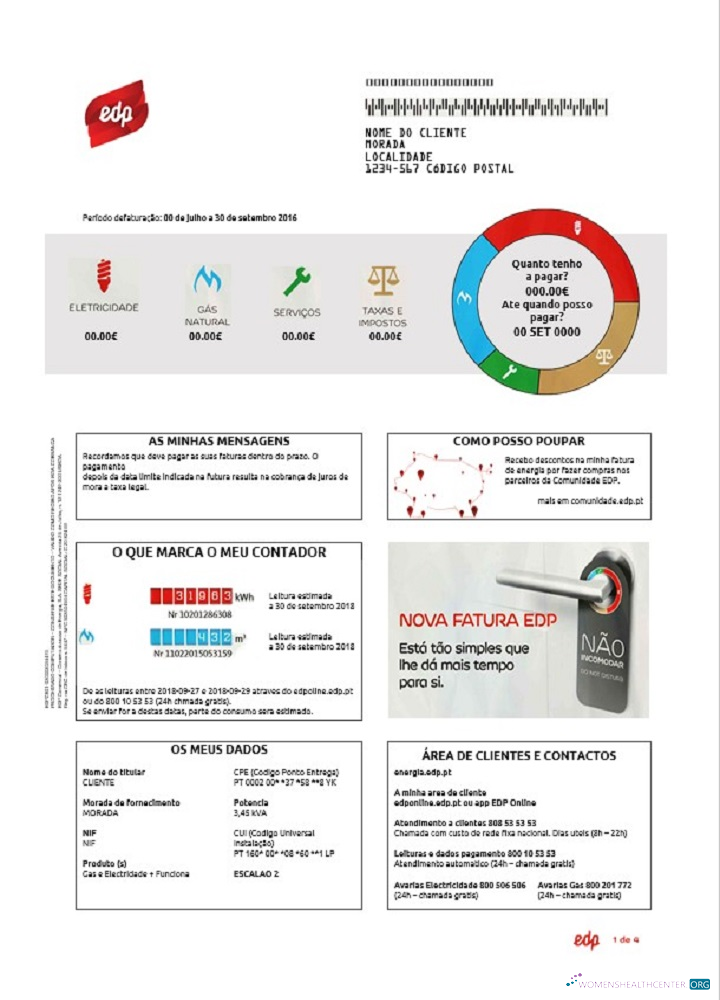 download Portugal EDP utility bill template in Word and PDF format, good for address prove PDF template